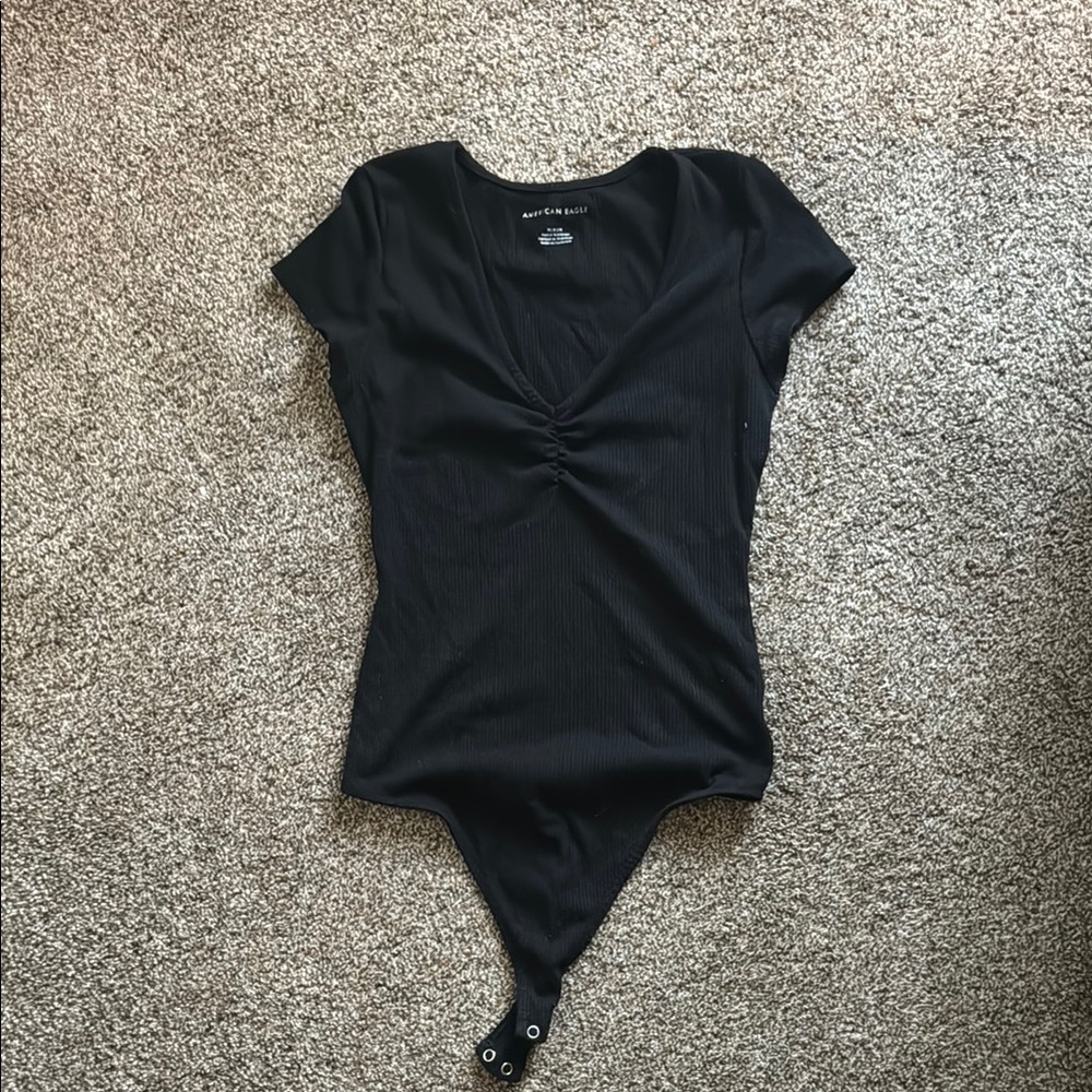 American Eagle Black Short Sleeve Bodysuit